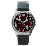 New Year pattern - red Round Metal Watch