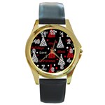 New Year pattern - red Round Gold Metal Watch