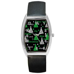 New Year Pattern - Green Barrel Style Metal Watch by Valentinaart