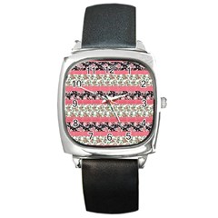 Cute Flower Pattern Square Metal Watch by Brittlevirginclothing