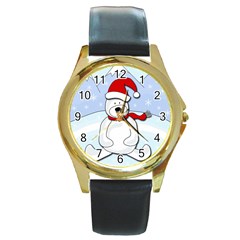 Polar Bear Round Gold Metal Watch by Valentinaart