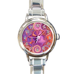 Candy Abstract Pink, Purple, Orange Round Italian Charm Watch by digitaldivadesigns