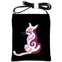 Pink Abstract Cat Shoulder Sling Bags by Valentinaart