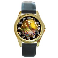 Christmas Crib Virgin Mary Joseph Jesus Christ Three Kings Baby Infant Jesus 4000 Round Gold Metal Watch by yoursparklingshop