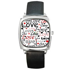 Love Pattern - Red Square Metal Watch by Valentinaart