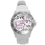 Love pattern - magenta Round Plastic Sport Watch (L) Front