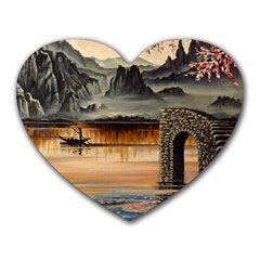 Japanese Lake Of Tranquility Heart Mousepads by ArtByThree