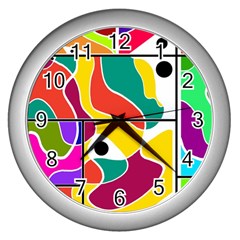 Colorful Windows  Wall Clocks (silver)  by Valentinaart