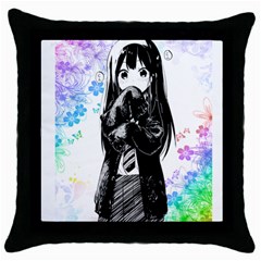 Shy Anime Girl Throw Pillow Case (black) by Brittlevirginclothing