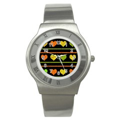 Colorful Harts Pattern Stainless Steel Watch by Valentinaart