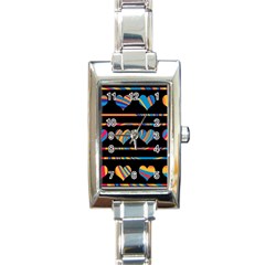 Colorful Harts Pattern Rectangle Italian Charm Watch by Valentinaart