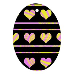 Pink And Yellow Harts Pattern Oval Ornament (two Sides) by Valentinaart