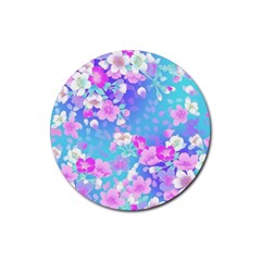 Colorful Pastel Flowers Rubber Coaster (round)  by Brittlevirginclothing