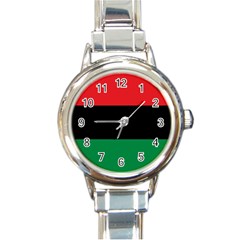 Pan African Unia Flag Colors Red Black Green Horizontal Stripes Round Italian Charm Watch by yoursparklingshop