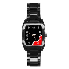 Simple Red And Black Desgin Stainless Steel Barrel Watch by Valentinaart