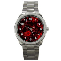 Small Red Roses Sport Metal Watch by Brittlevirginclothing