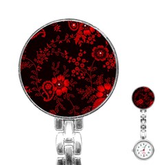 Small Red Roses Stainless Steel Nurses Watch by Brittlevirginclothing