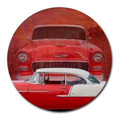 Classic Car Chevy Bel Air Dodge Red White Vintage Photography Round Mousepads by yoursparklingshop