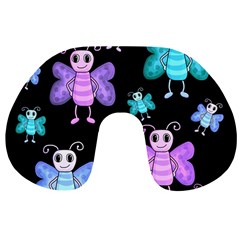 Blue And Purple Butterflies Travel Neck Pillows by Valentinaart