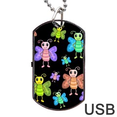 Cartoon Style Butterflies Dog Tag Usb Flash (one Side) by Valentinaart