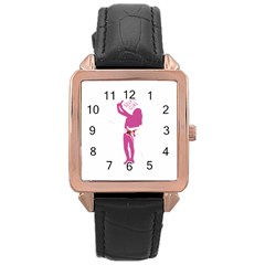 Selfie Girl Graphic Rose Gold Leather Watch  by dflcprints