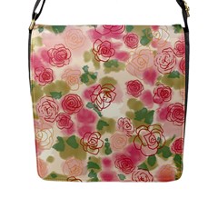 Aquarelle Pink Flower  Flap Messenger Bag (l)  by Brittlevirginclothing