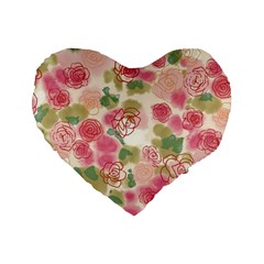 Aquarelle Pink Flower  Standard 16  Premium Flano Heart Shape Cushions by Brittlevirginclothing