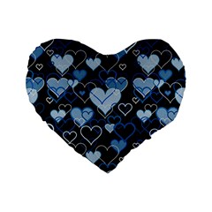 Blue Harts Pattern Standard 16  Premium Heart Shape Cushions by Valentinaart