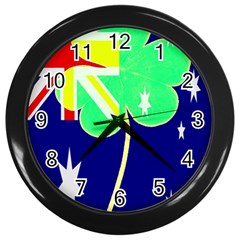 St  Patrick Australia And Ireland Irish Shamrock Australian Country Flag  Wall Clocks (black) by yoursparklingshop
