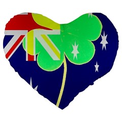 St  Patrick Australia And Ireland Irish Shamrock Australian Country Flag  Large 19  Premium Heart Shape Cushions by yoursparklingshop