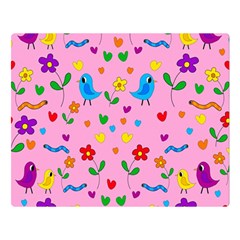 Pink Cute Birds And Flowers Pattern Double Sided Flano Blanket (large)  by Valentinaart