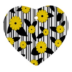 Yellow Floral Pattern Ornament (heart)  by Valentinaart