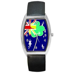 Irish Australian Australia Ireland Shamrock Funny St Patrick Flag Barrel Style Metal Watch by yoursparklingshop