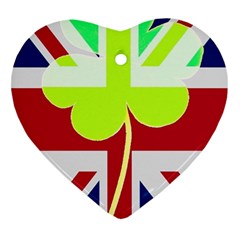 Irish British Shamrock United Kingdom Ireland Funny St  Patrick Flag Heart Ornament (2 Sides) by yoursparklingshop
