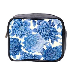 Blue Toned Flowers Mini Toiletries Bag 2-side by Brittlevirginclothing