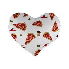 Pizza Pattern Standard 16  Premium Flano Heart Shape Cushions by Valentinaart