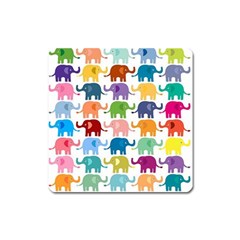 Cute Colorful Elephants Square Magnet by Brittlevirginclothing