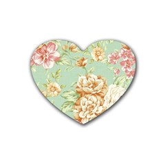 Vintage Pastel Flower Rubber Coaster (heart)  by Brittlevirginclothing
