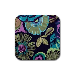 Dark Lila Flower Rubber Coaster (square)  by Brittlevirginclothing