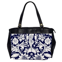 White Dark Blue Flowers Office Handbags (2 Sides)  by Brittlevirginclothing
