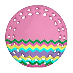 Easter Chevron Pattern Stripes Round Filigree Ornament (two Sides) by Nexatart