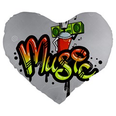 Graffiti Word Character Print Spray Can Element Player Music Notes Drippy Font Text Sample Grunge Ve Large 19  Premium Flano Heart Shape Cushions by Foxymomma