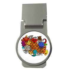 Graffiti Characters Flat Color Concept Cartoon Animals Fruit Abstract Around Brick Wall Vector Illus Money Clips (round)  by Foxymomma