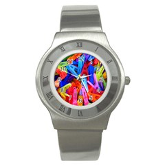 Clothespins Colorful Laundry Jam Pattern Stainless Steel Watch by Nexatart