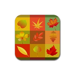 Autumn Leaves Colorful Fall Foliage Rubber Coaster (square)  by Nexatart