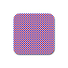 Blue Red Checkered Rubber Square Coaster (4 Pack)  by Nexatart