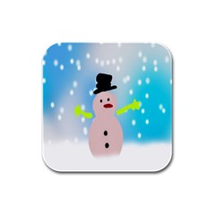 Christmas Snowman Rubber Square Coaster (4 Pack)  by Nexatart