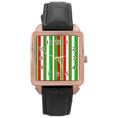 Christmas Holiday Stripes Red Green,white Rose Gold Leather Watch  by Nexatart