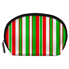 Christmas Holiday Stripes Red Green,white Accessory Pouches (large)  by Nexatart