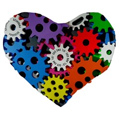 Colorful Toothed Wheels Large 19  Premium Flano Heart Shape Cushions by Nexatart